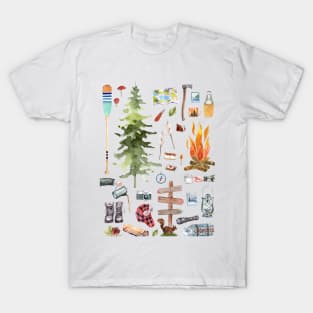 Rustic Autumn Camping Pattern T-Shirt